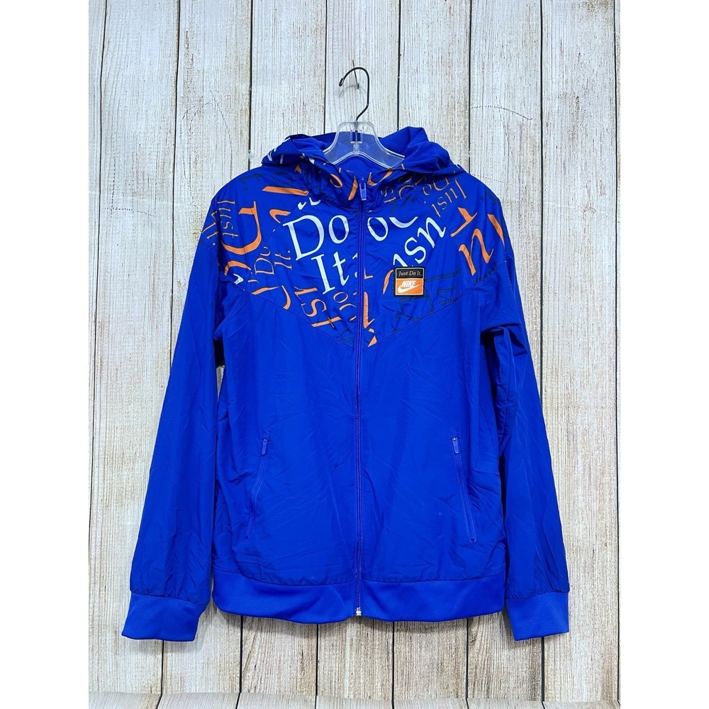 Nike Graphic Full Zip Hoodie Jacket Youth XL Blue Orange‎ Just Do It WindRunner